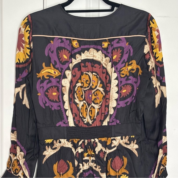 ba&sh Fedora Black Tan Purple Split V-neck Long Sleeve Lady Dress S - Picture 10 of 16